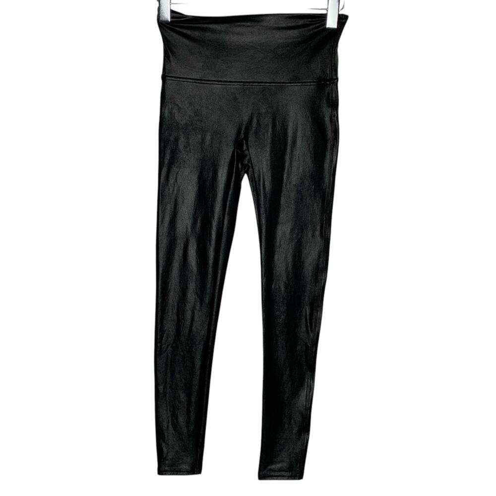 Spanx L Black Faux Leather Shaping Leggings Slimming Sexy Stylish